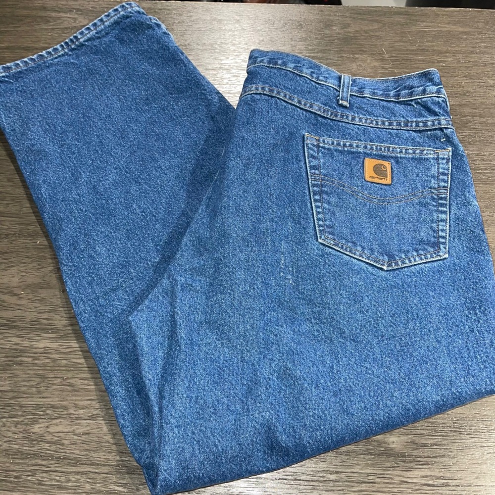 Carhartt Mens 42x30 Blue Flannel Lined Relaxed Fit Denim Jeans B172 DST
